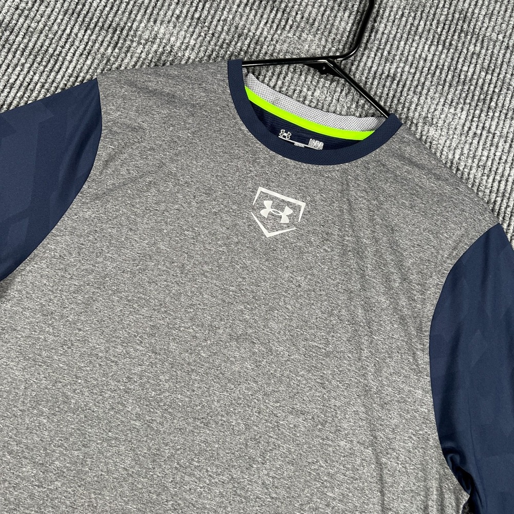 Under Armour Baseball Shirt Mens Large Gray Navy Short Sleeve HeatGear Fitted